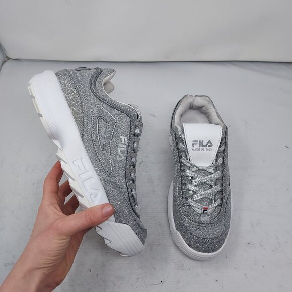 Fila Disruptor II MADE IN ITALY Women Fila Disruptor Chunky Silver Sparkle Glitter Sneaker